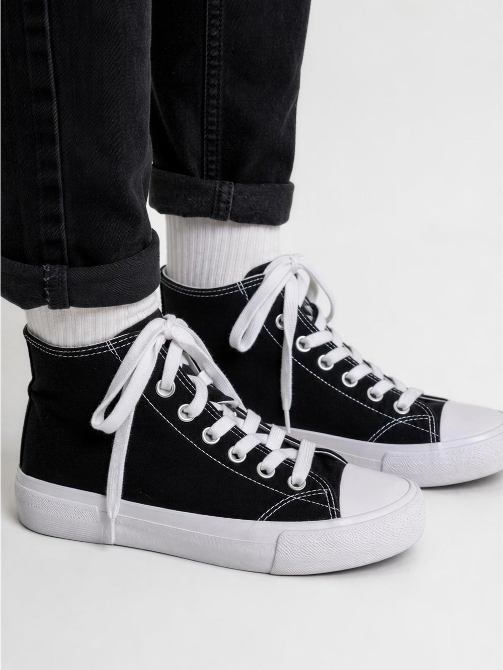 No Boundaries Black and White High-Top Canvas Sneakers